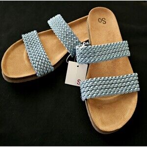 SO Jeanna Womens Strappy Sandels Sz 9/10 Comfort Slide Cork Blue Brand New Tag!